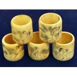5x Early 20th century bone possible napkin rings (
