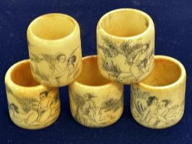 5x Early 20th century bone possible napkin rings (