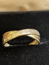 9ct Gold crossover ring set with diamonds Size M 2