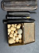 Possible stone marbles, fountain pen & ballpoint p