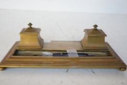 Brass inkwell desk set to Captain Saville R.A