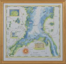 Framed limited edition map of Strangford Lough Northern Ireland #110/500, 40cm x 41cm