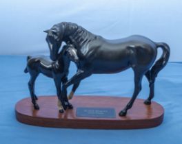 Beswick Black Beauty and foal mounted figure group
