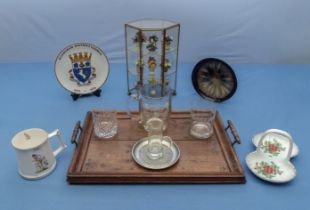 An oak tray and collectible items