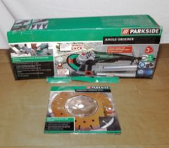 Parkside angle grinder and two packs of diamond cutting discs