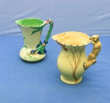 Two Burleigh Ware jugs kingfisher and squirrel 18cm tall