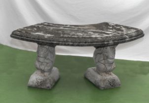 Reconstituted stone garden bench sitting on two rabbits