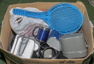 A box containing camping catering items