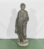 Reconstituted stone garden figure of a water carrier 1m tall