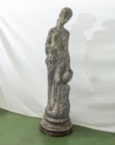 Reconstituted Stone garden figure of a water carrier, 104cm head re-fixed