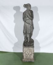 Reconstituted stone garden Pandora lady statue on a plinth 112cm tall