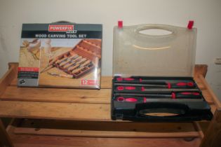 Wood carving tool set and a set of files