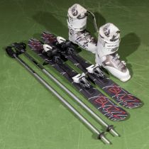 Buzz snow blade ski boards, ski boots and poles