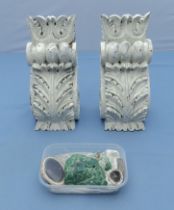 A pair of small wood sconces and crystal including malachite