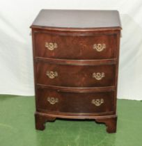 A small mahogany chest of three drawers 55cm wide x 43cm deep x 73cm tall