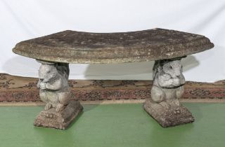 Reconstituted stone garden bench sitting on two rabbits 108cm