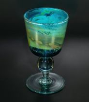 Mdina glass goblet signed to base, 17cm tall