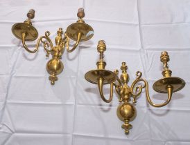 Two brass three branch wall sconces