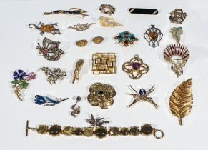 Collection of costume jewellery brooches including Movitex, Hollywood, Bourne and LWA