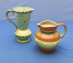 Burleigh Ware green and yellow jug 21cm tall and a Tudor Ware jug 17cm tall