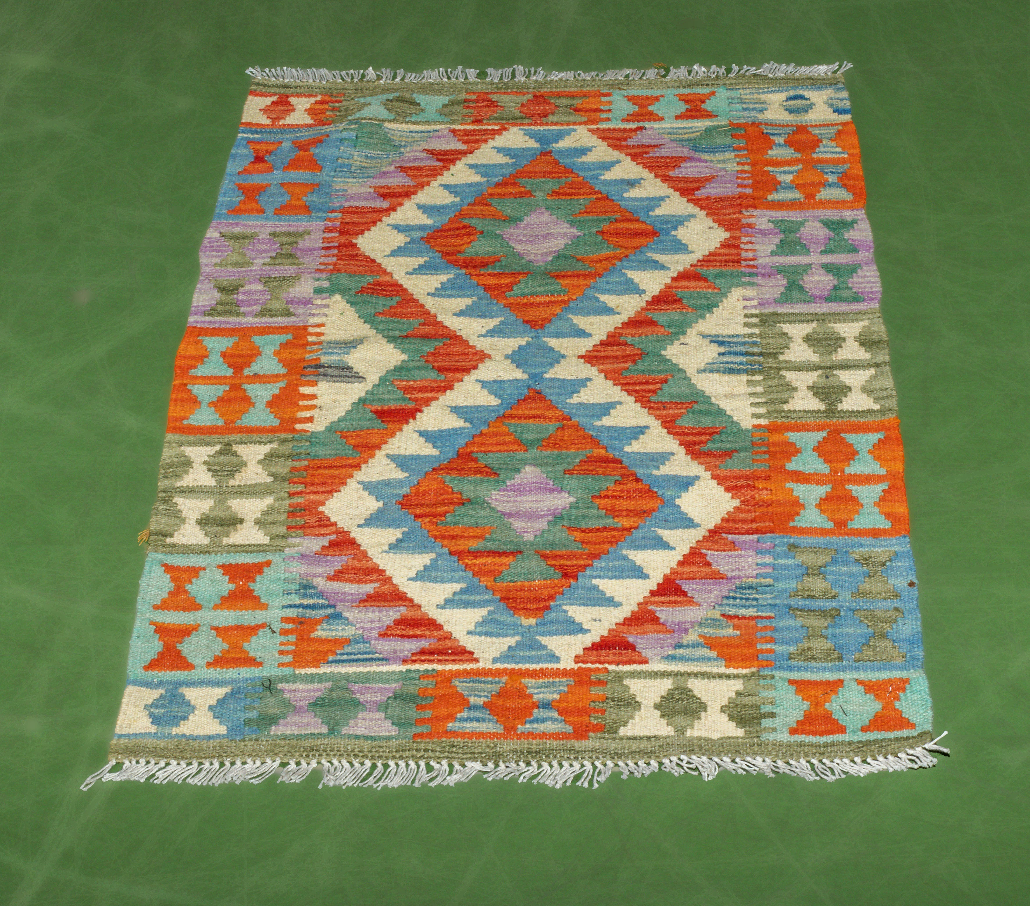 Afghan vegetable dyed wool Kilim rug 60cm x 95cm
