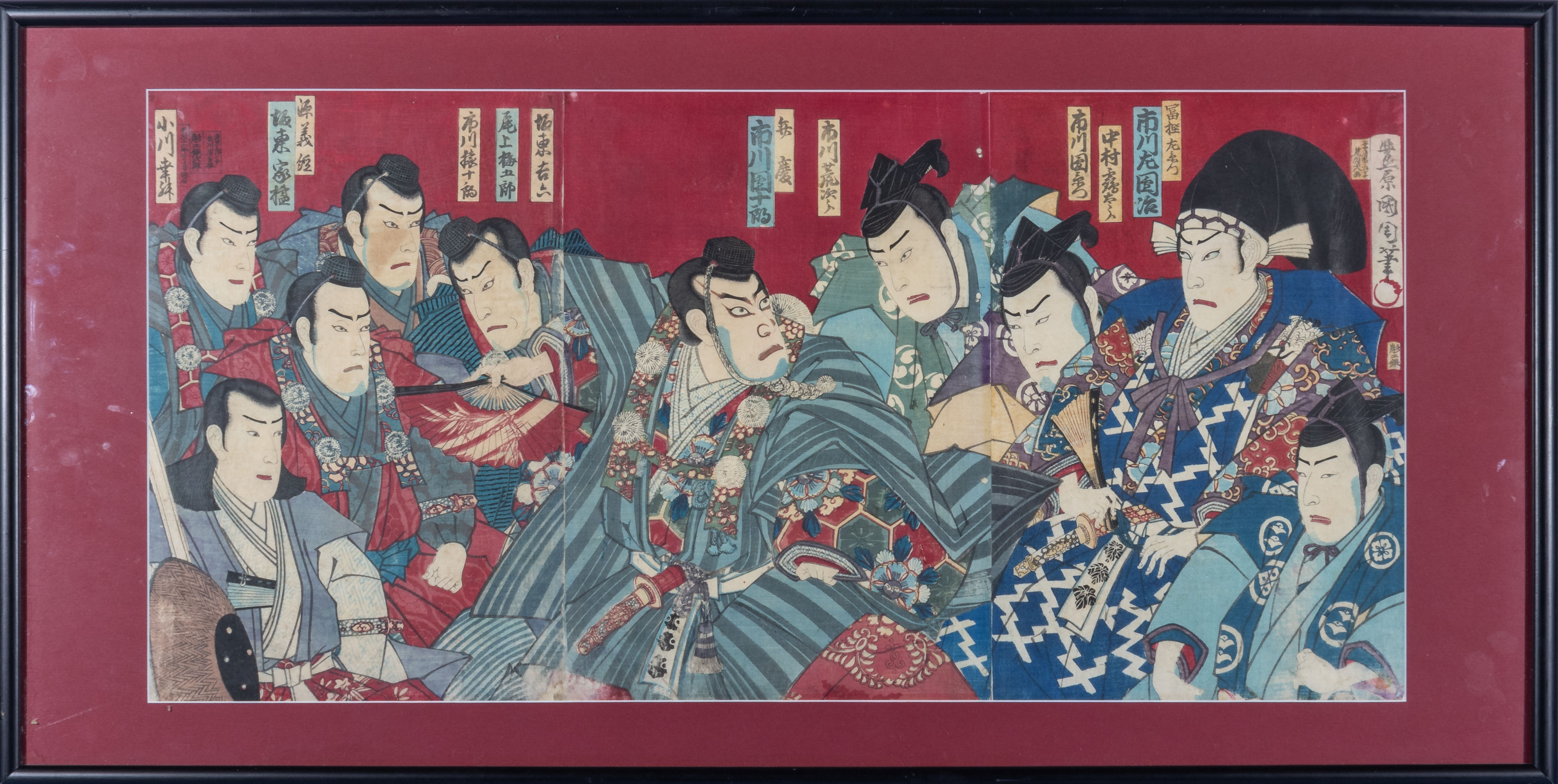 Early Japanese tryptich wood block print