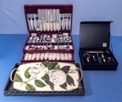 Canteen of cutlery, bottle opener set and a tray