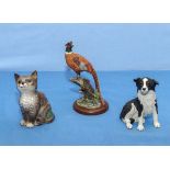 Two Border Fine Arts figures and a small Beswick cat