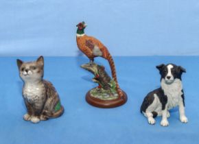 Two Border Fine Arts figures and a small Beswick cat