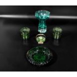 Five pieces of vintage green art glass