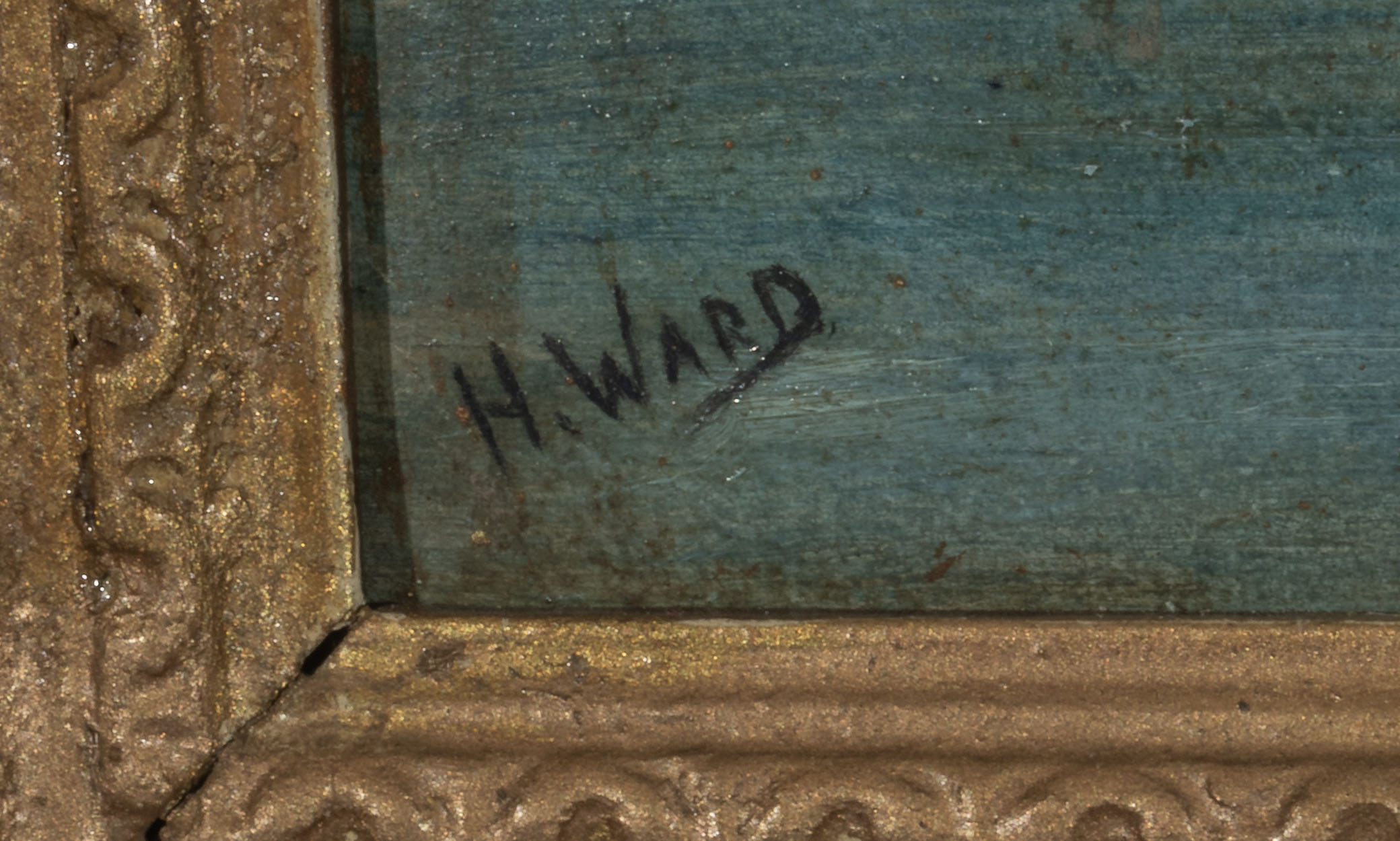 Gilt framed oil on board depicting a seascape, signed H Ward, 57cm x 50cm - Image 2 of 3