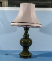 A large green Staffordshire Doulton table lamp and shade