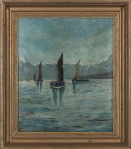 Gilt framed oil on board depicting a seascape, signed H Ward, 57cm x 50cm