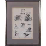 Framed engraving for the letter E image size 25cm x 16cm