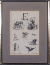 Framed engraving for the letter E image size 25cm x 16cm
