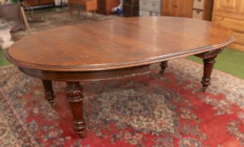 Victorian oak wind out dinner table with one leaf, 2.25m long x 150cm wide (extra leaf 60cm wide)