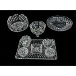 Glass trinket set and three bowls