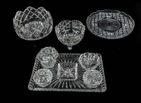 Glass trinket set and three bowls