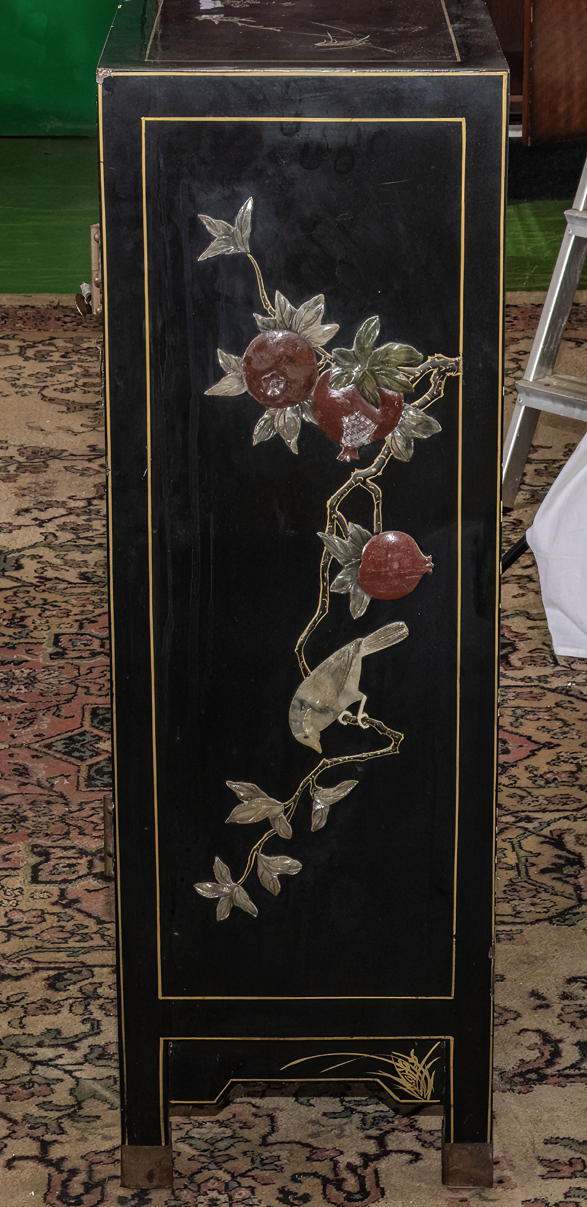 Chinese black lacquer heavily decorated marriage chest with mother of pearl flowers and birds , - Image 6 of 6