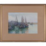 Gertrude Emily Bayly 1875-1951 framed watercolour depicting a harbour scene, image size 27cm x 37cm