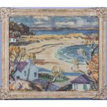 A framed print depicting a lake scene 55cm x 63cm