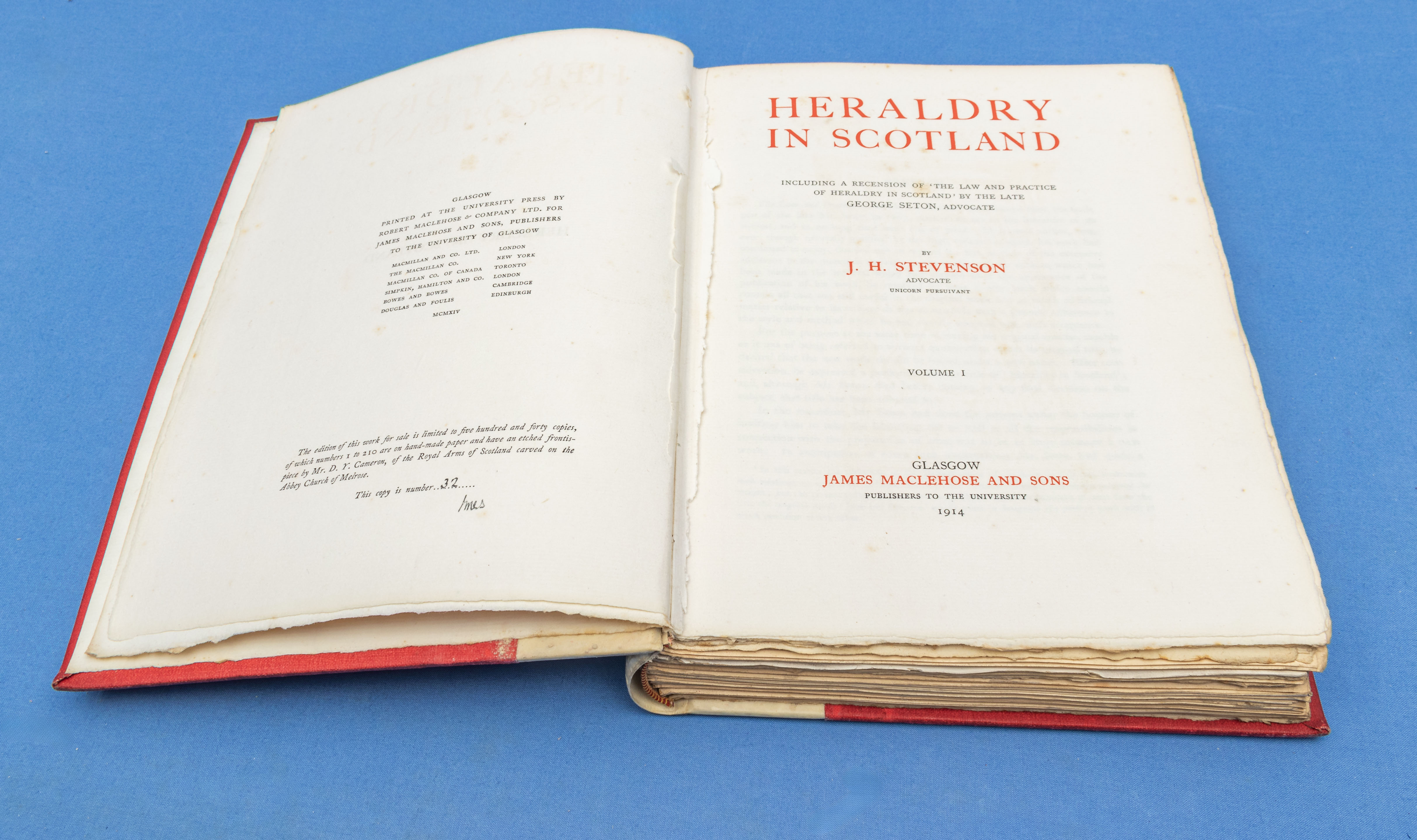 Heraldry in Scotland volumes I and II by J H Stevenson published by James Maclehose and Sons Glasgow - Image 4 of 11
