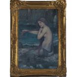 Large gilt framed print depicting a mermaid