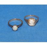 Two 9ct gold rings set with an opal and a cameo