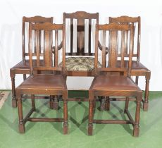 Four oak dining chairs and a carver