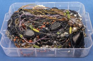 Box of vintage costume jewellery chains and necklaces