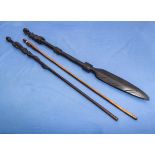Vintage African hand carved spear and walking two sticks