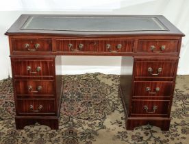 Reproduction pedestal desk with green leather insert