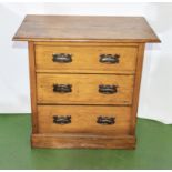 Small late Victorian beech three drawer chest