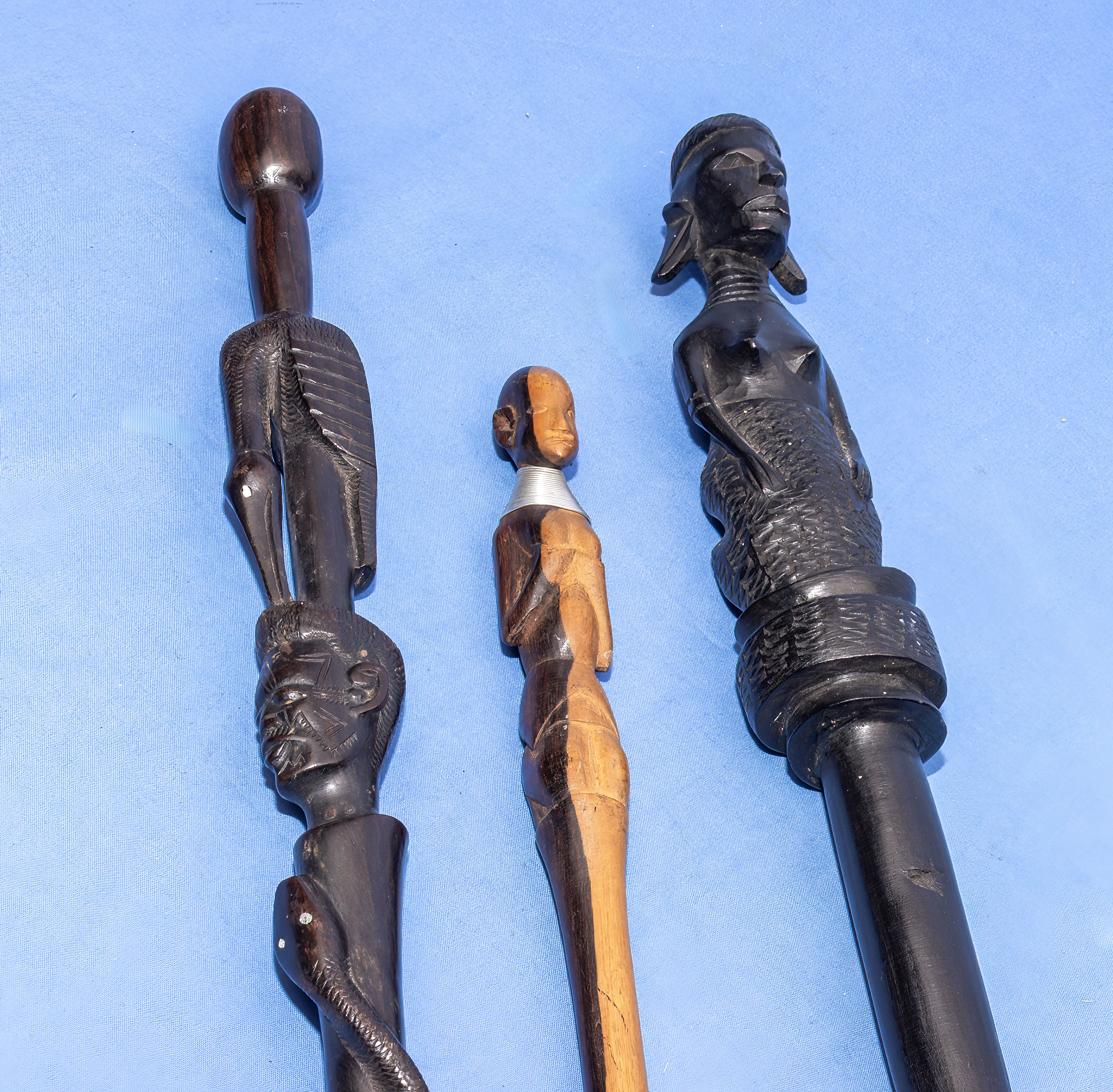 Vintage African hand carved spear and walking two sticks - Image 2 of 2